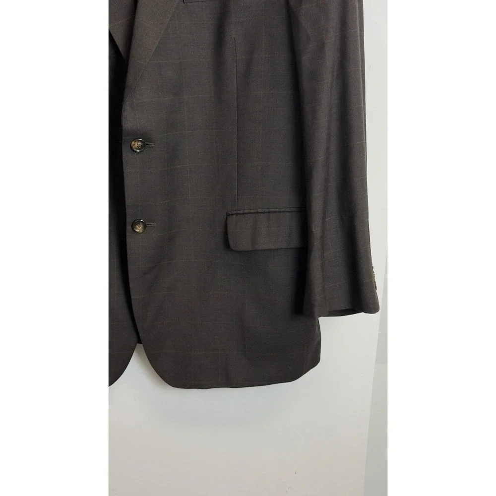 Jos A Bank Mens 46R Blazer‎ 100% Wool Brown Windowpane Check Sport Coat 2 Button